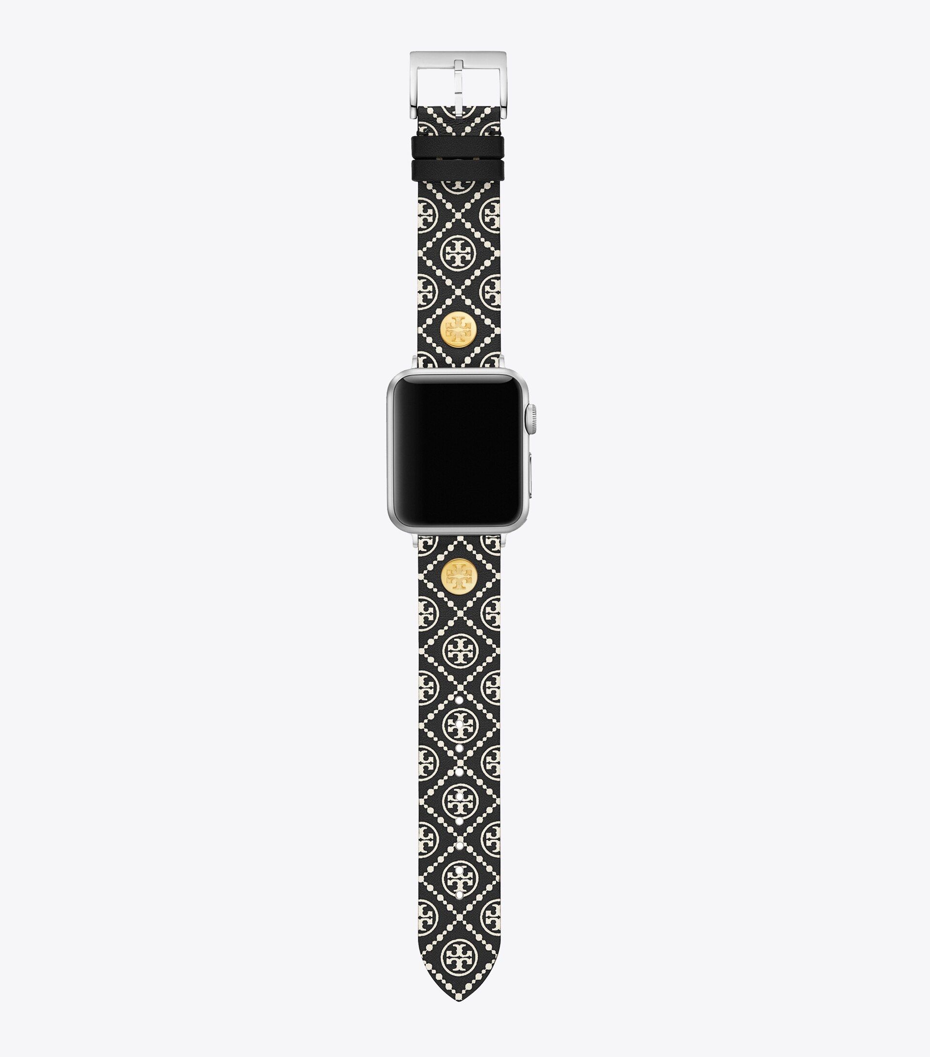T Monogram Band for Apple Watch®, Black/White Leather, 38 MM – 40 MM | Tory Burch (US)