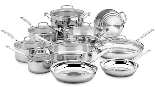 Cuisinart 17-Piece Stainless Steel Cookware Set, Chef's Classic Steel Collection with Pure Aluminum Core for Quick and Even Heat, Cool Grip Handles, Dishwasher Safe, 77-17N | Amazon (US)