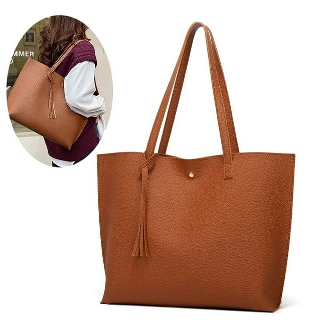 Large PU Leather Shoulder Bag for Women ,Fashion Simple Handbags Purses Tote Bags,Brown | Walmart (US)