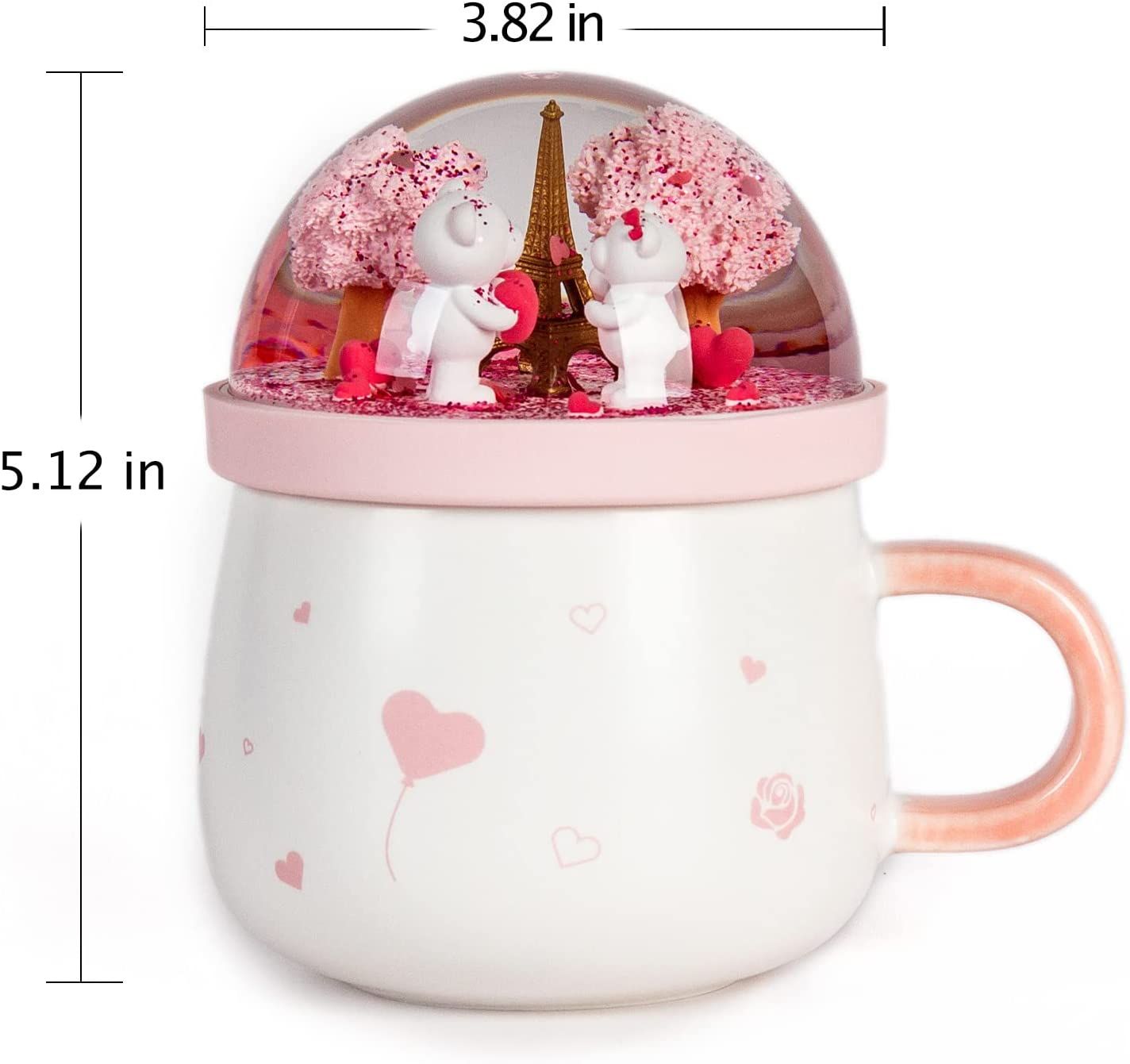 DANVON Pink Cute Ceramic Coffe Mugs,Kawaii Tea Cups with Lovely Bear Snow Globe Lid,Unique Birthd... | Amazon (US)