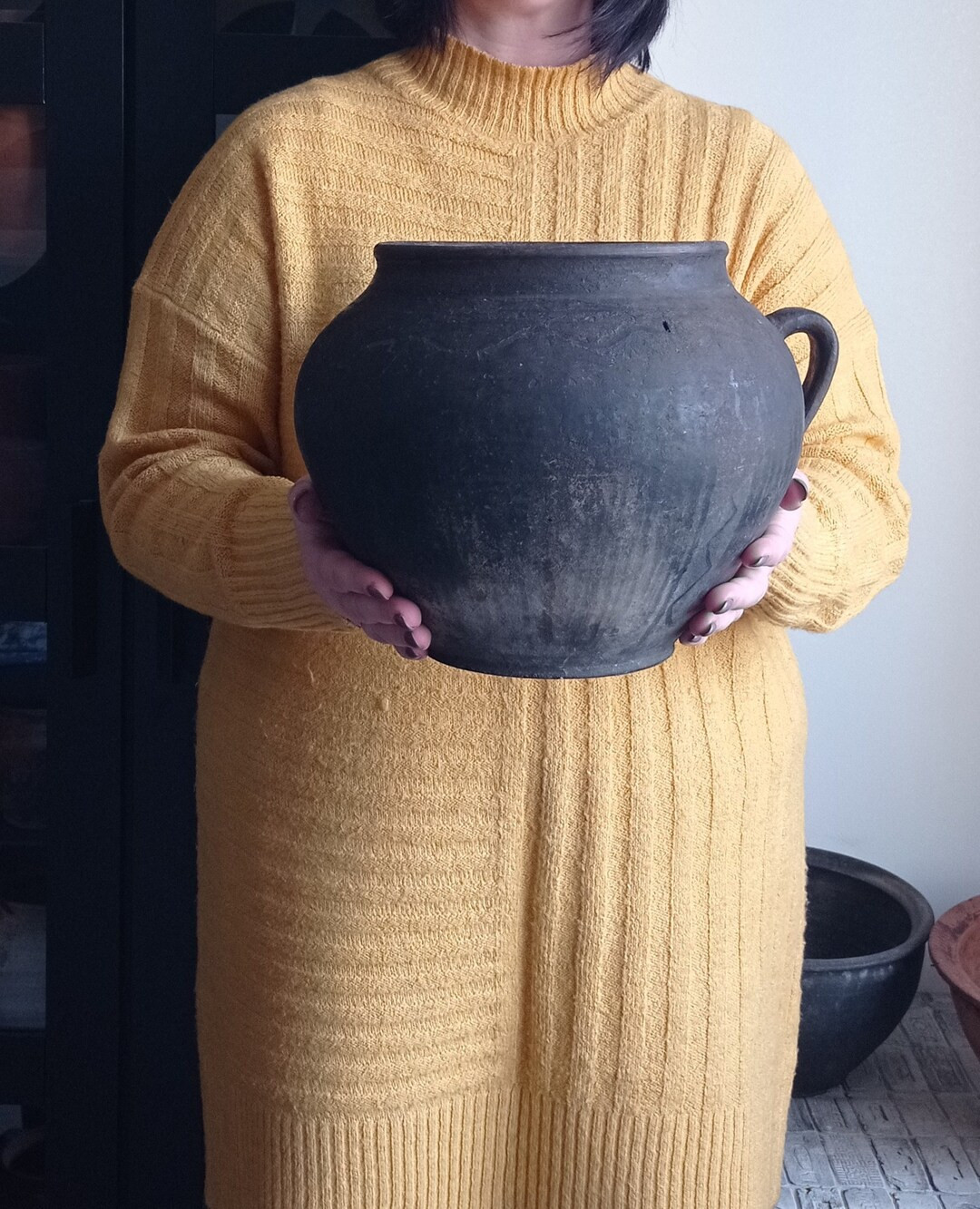 Wabi Sabi pot, Large black clay vessel, Old black clay pot, Vintage clay vase, Rustic decor, Old ... | Etsy (US)