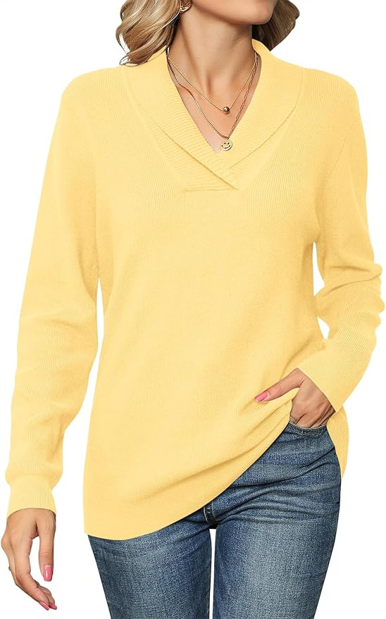 Ivicoer Women Long Sleeve V Neck Pullover Collar Knitted Sweaters | Amazon (US)
