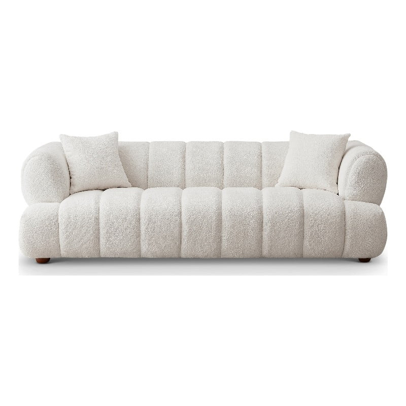 Roven Mid-Century Modern Living Room Luxury Boucle Fabric Couch in Cream | Walmart (US)
