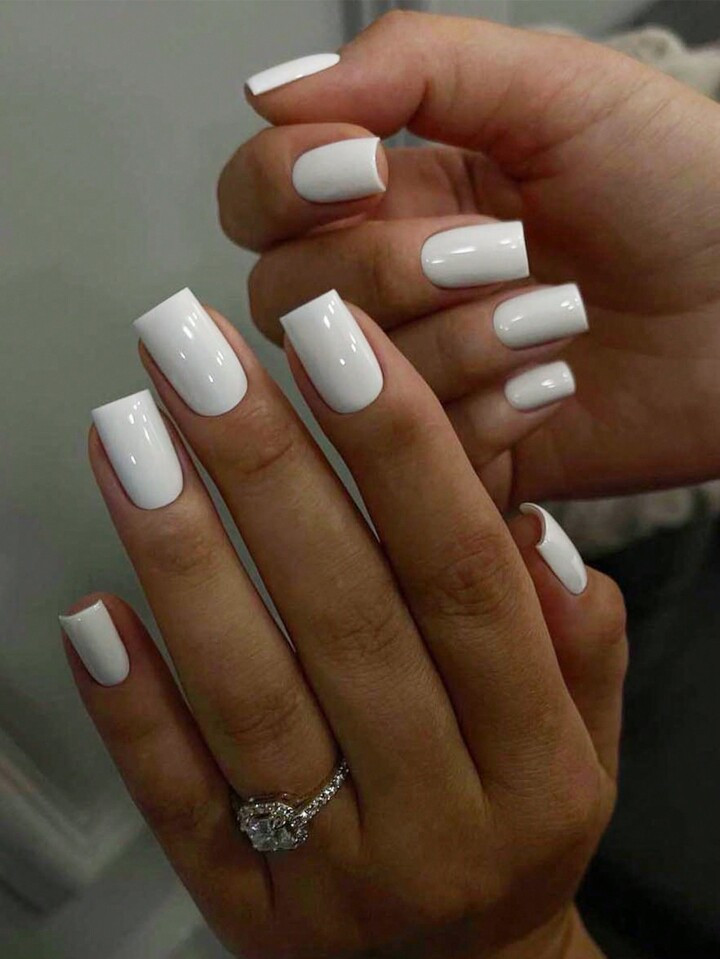Upgrade Your Look With 24pcs Simple Square Shaped Pure White Color Nail Art Set Suitable For Part... | SHEIN