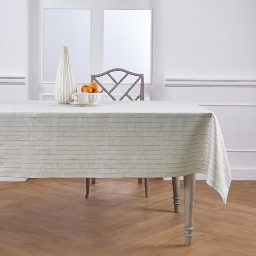 Solino Home Pinstripe Linen Tablecloth 90" L x 60" W Inch – 100% Pure Linen Light Natural and Black Tablecloth for Spring, Easter – Handcrafted and Machine Washable | Amazon (US)