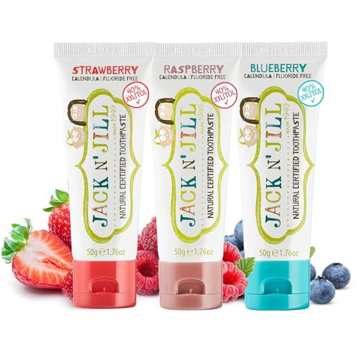 Jack N' Jill Natural Toddler Toothpaste - Fluoride Free Training Toothpaste for Toddlers 1-3, 40% Xylitol, BPA Free - 1.76 oz (Variety Pack of 3) | Amazon (US)