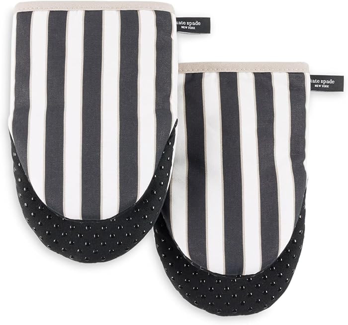 kate spade new york Botanical Stripe Mini Oven Mitt 2-Pack Set, 5.5" x 8", Black/Beige | Amazon (US)