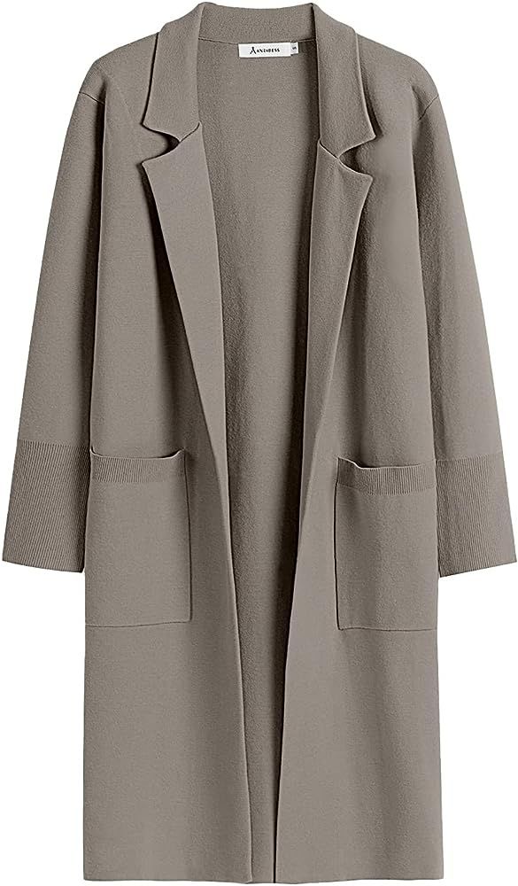 ANRABESS Cardigan for Women Oversized Open Front Sweater Coat Long Sleeve Lapel Blazer Jacket Fall O | Amazon (US)
