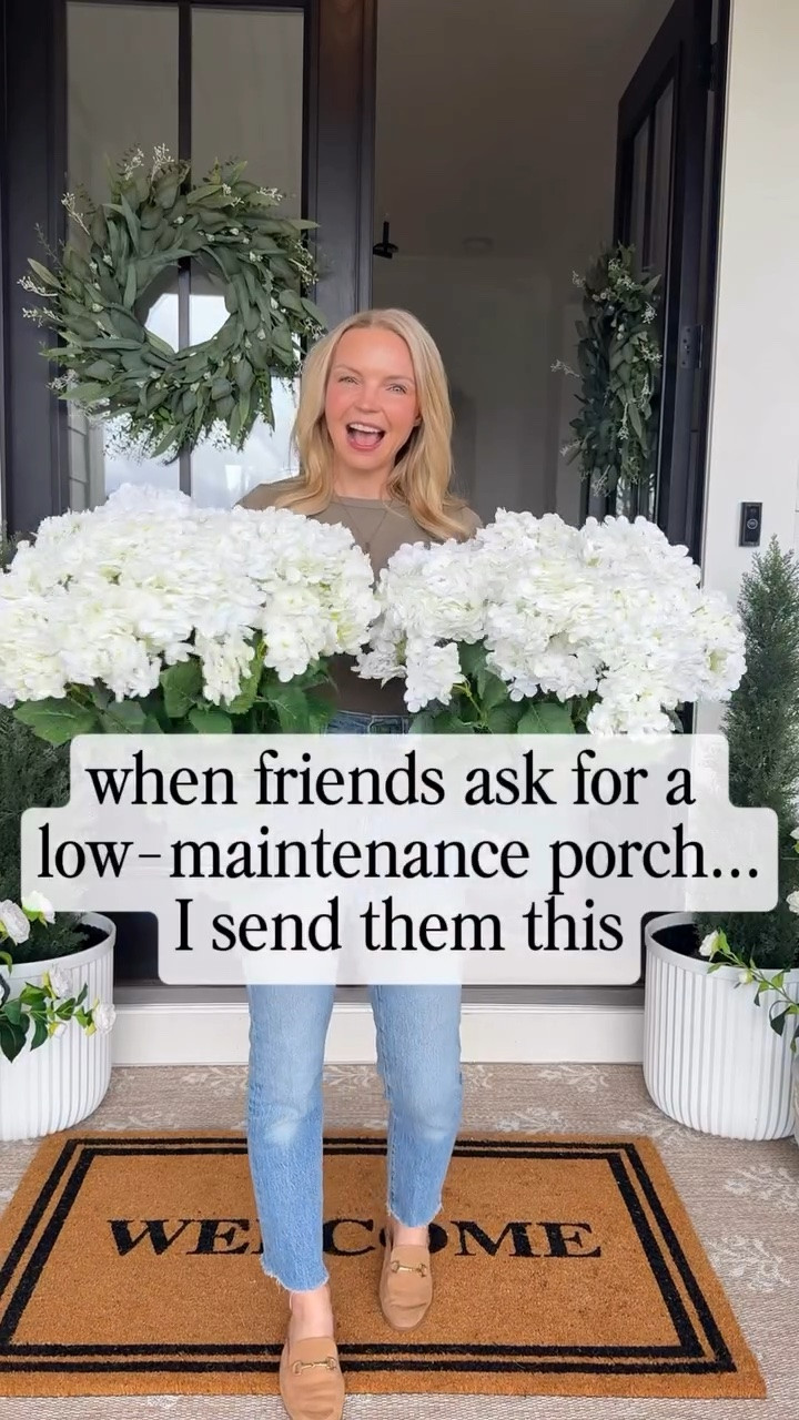 When friends want a pretty porch without the upkeep, this is where I tell them to start.

UV-resistant hydrangeas, a simple wreath, and a layered welcome mat make the biggest difference 🌿

Easy, affordable, and actually holds up season after season.

#LTKdayinmylife #LTKSeasonal #LTKHome