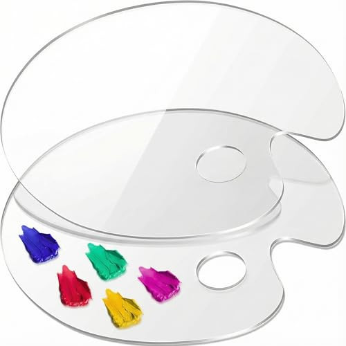 Large Acrylic Paint Palette 2pcs 15.7 x 11.8 Inches, Clear Oval-Shaped Non-Stick Acrylic Oil Paint Mixing Tray, Comfortable to Hold & Easy to Clean, for DIY Art Painting Plate (Big Size) | Amazon (US)