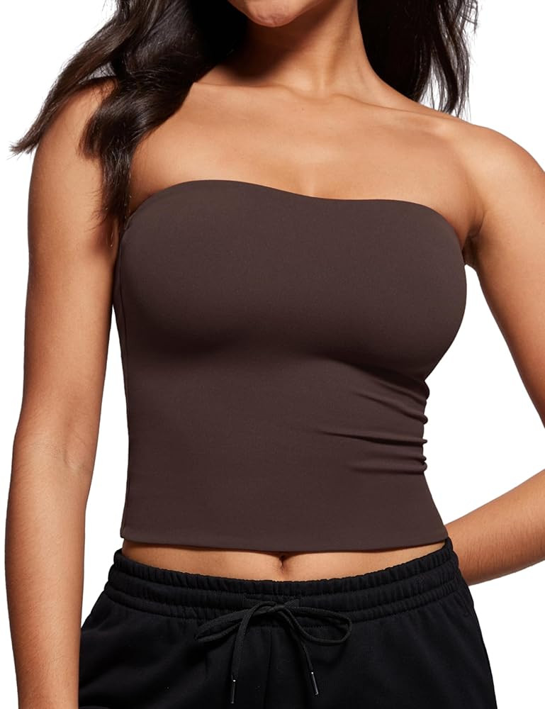 CRZ YOGA Butterluxe Double Lined Tube Tops for Women Going Out Crop Sleeveless Tank Bandeau Strap... | Amazon (US)