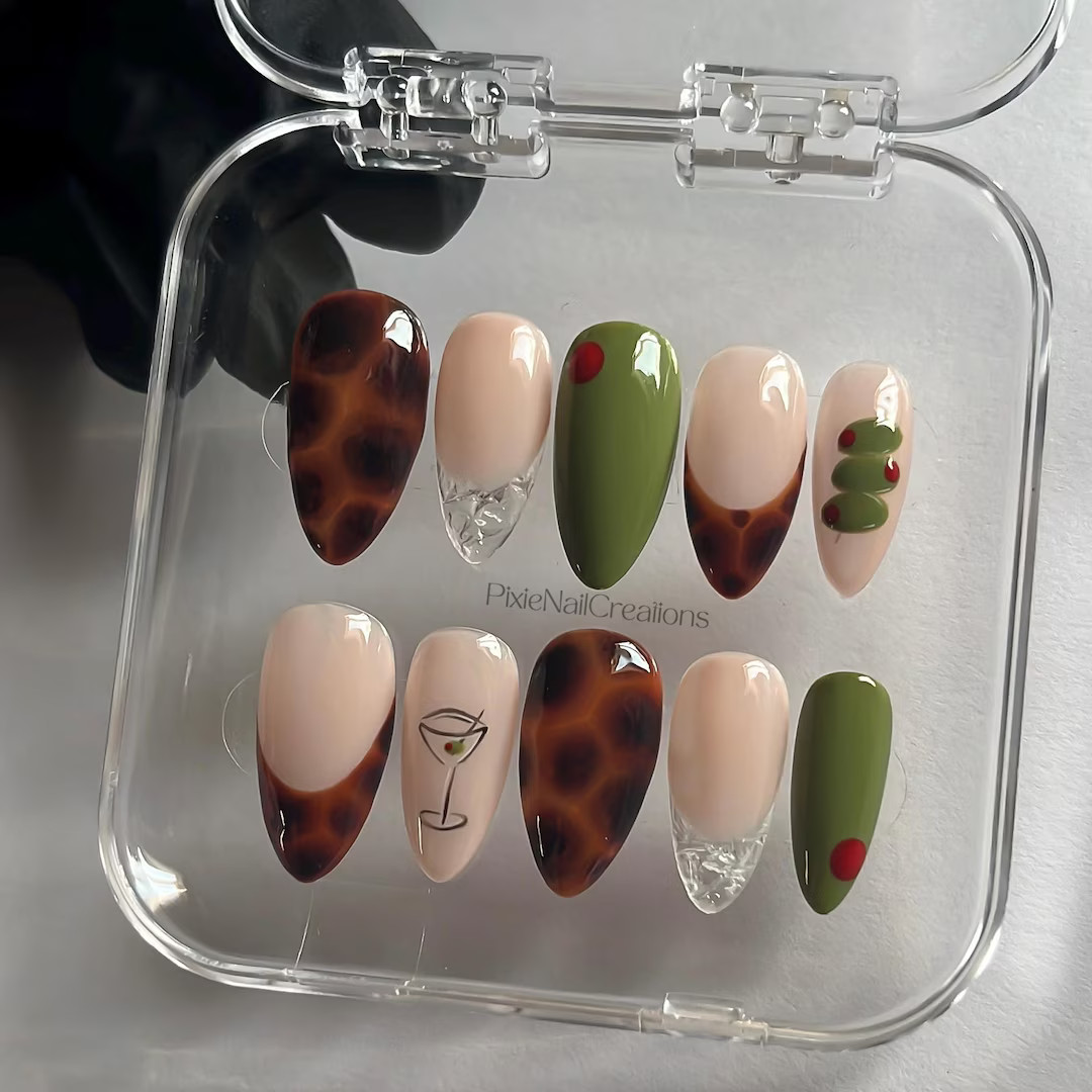 Dirty Martini Nails: Olive Faux Acrylic Press-Ons, Customizable, Medium Almond | Etsy (US)
