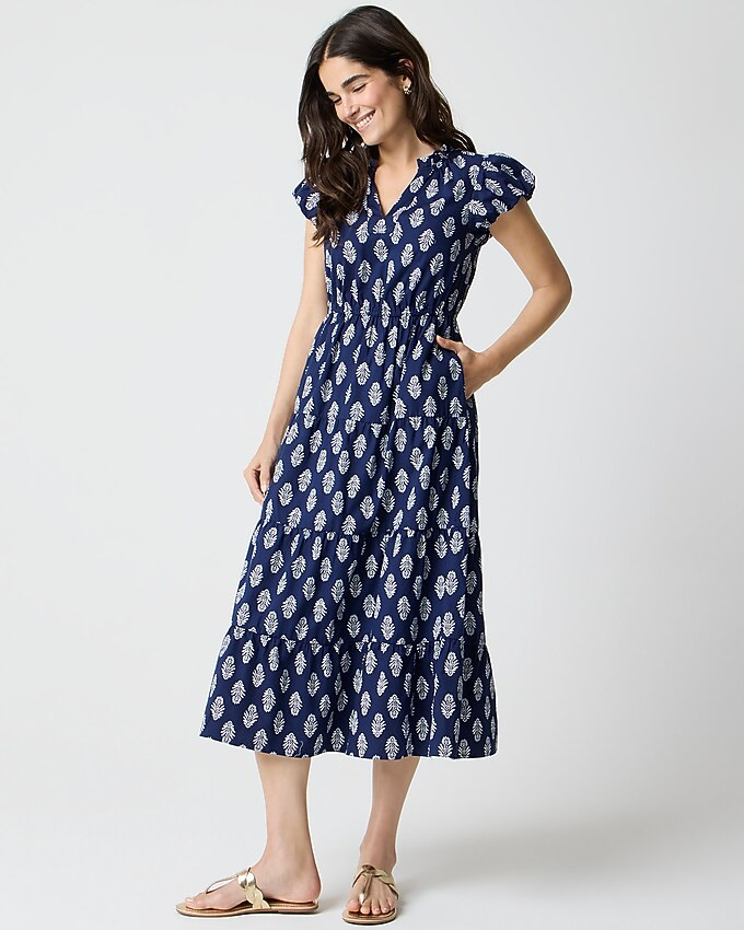 Printed V-neck puff-sleeve maxi dress | J.Crew Factory