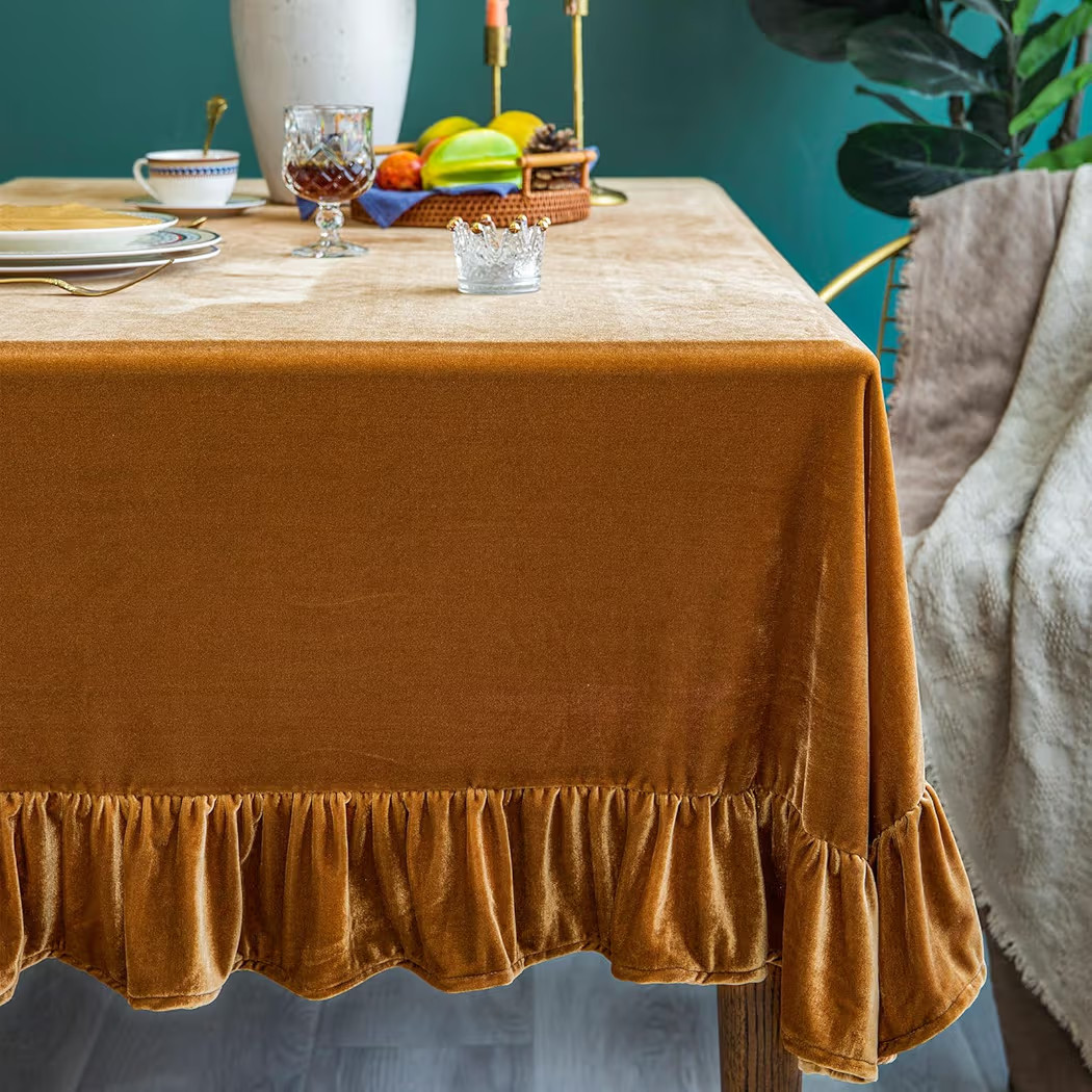 Velvet Tablecloth Luxurious Solid Rectangle Table Cloth,Oblong Retro Farmhouse Ruffle Tablecloths... | Amazon (US)
