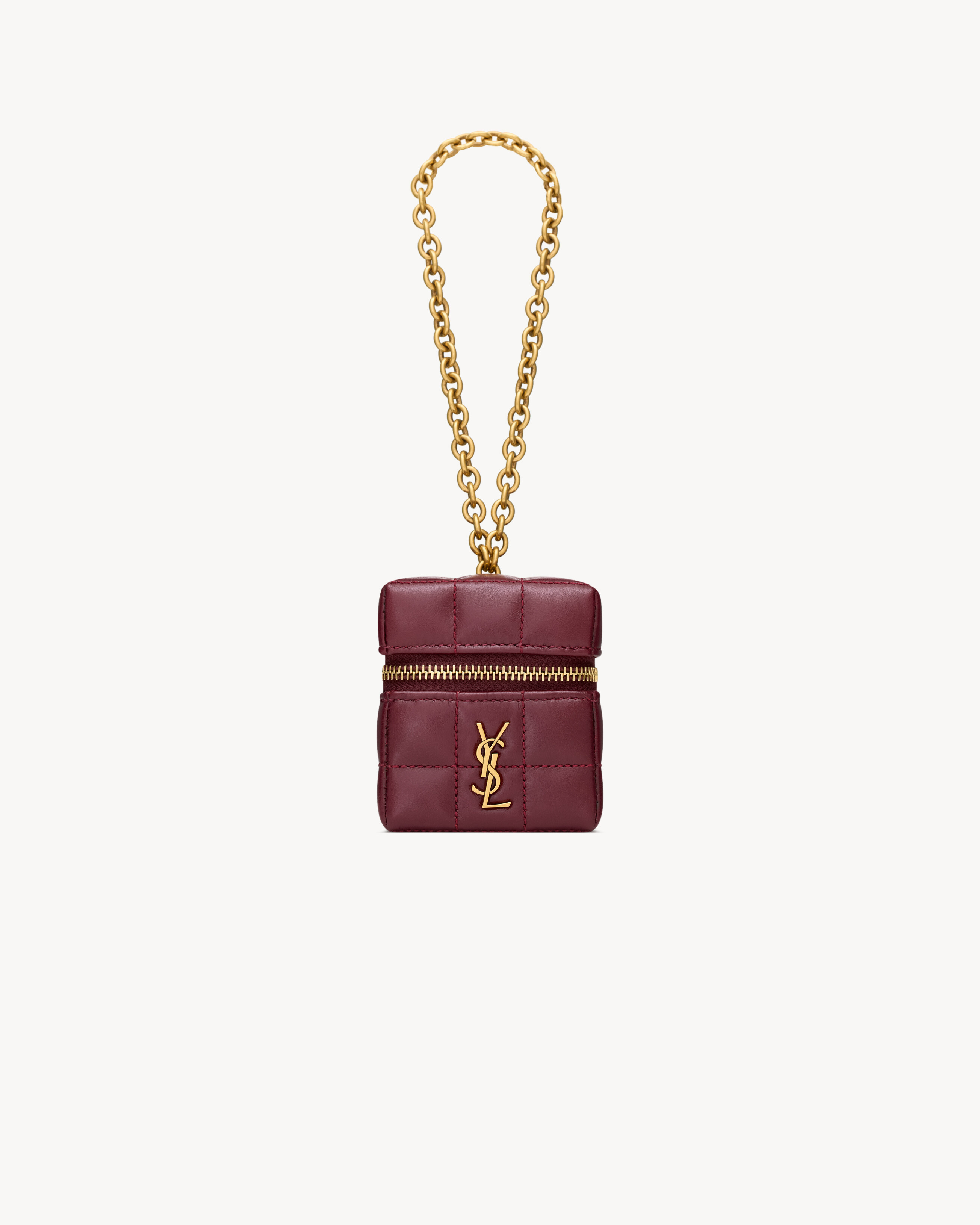 Saint Laurent Cassandre Matelassé Carré Mini Cube On Chain In Shiny Leather - Red - Women - One Size | Saint Laurent Inc. (Global)