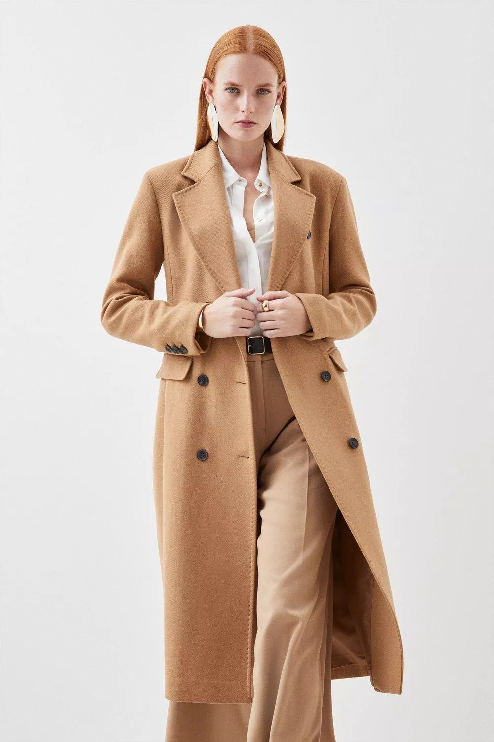 Wool Blend Double Breasted Tailored Coat