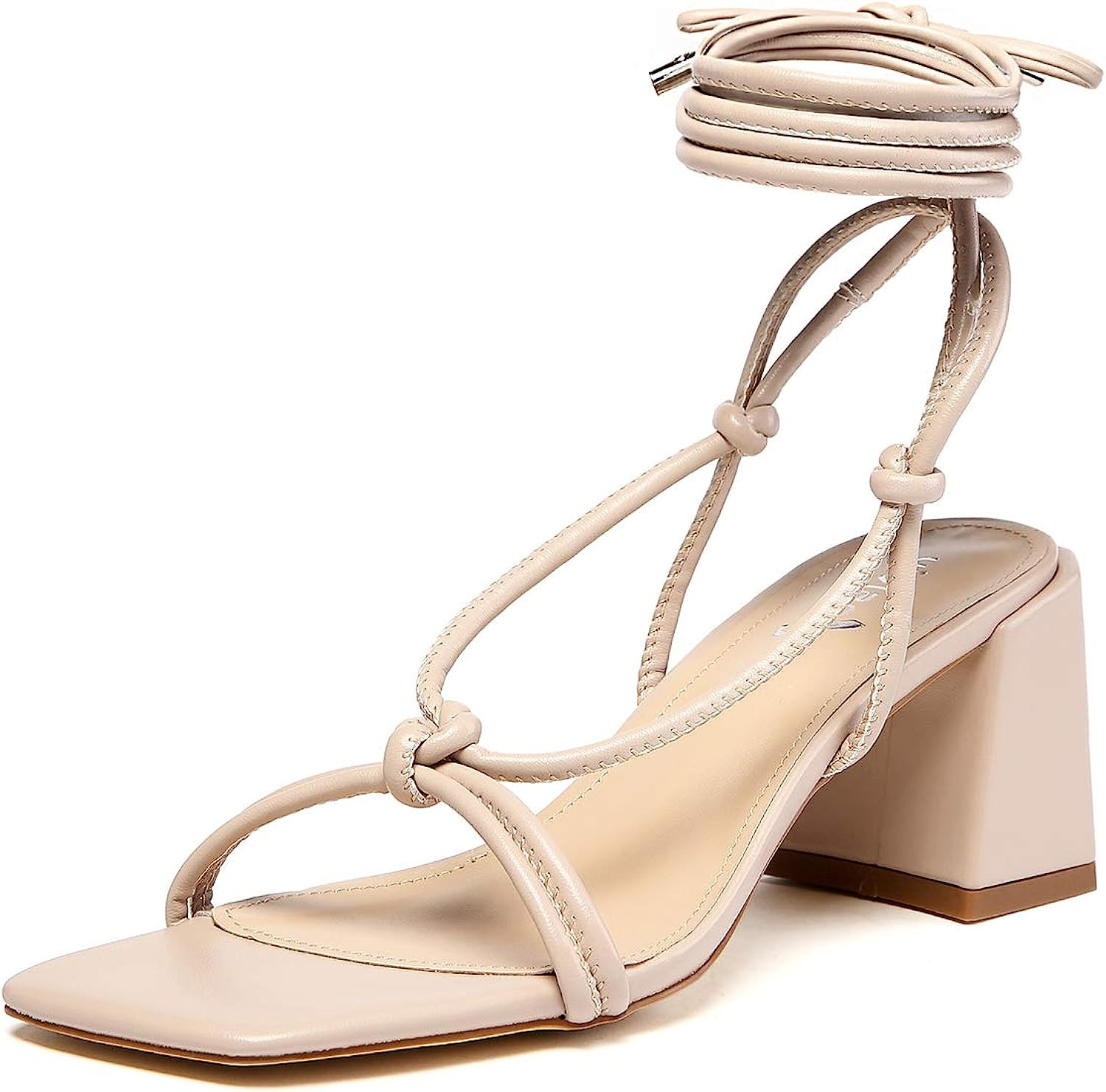 vivianly Women's Lace Up Chunky Heel Sandals Strappy Straps Ankle Wrap Heels | Amazon (US)