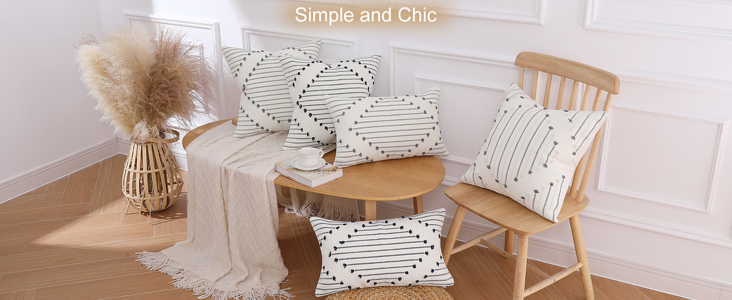 Mecatny Boho Throw Pillow Covers Black and Cream White Pillow Covers 18X18 Set of 2 Farmhouse Dec... | Amazon (US)