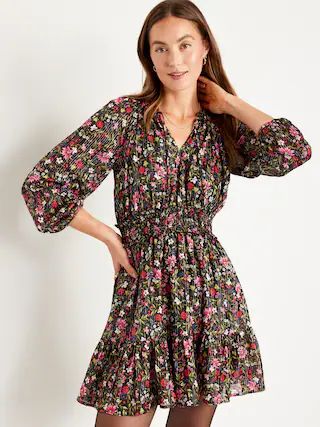 Waist-Defined Floral Shine Mini Dress for Women | Old Navy (US)