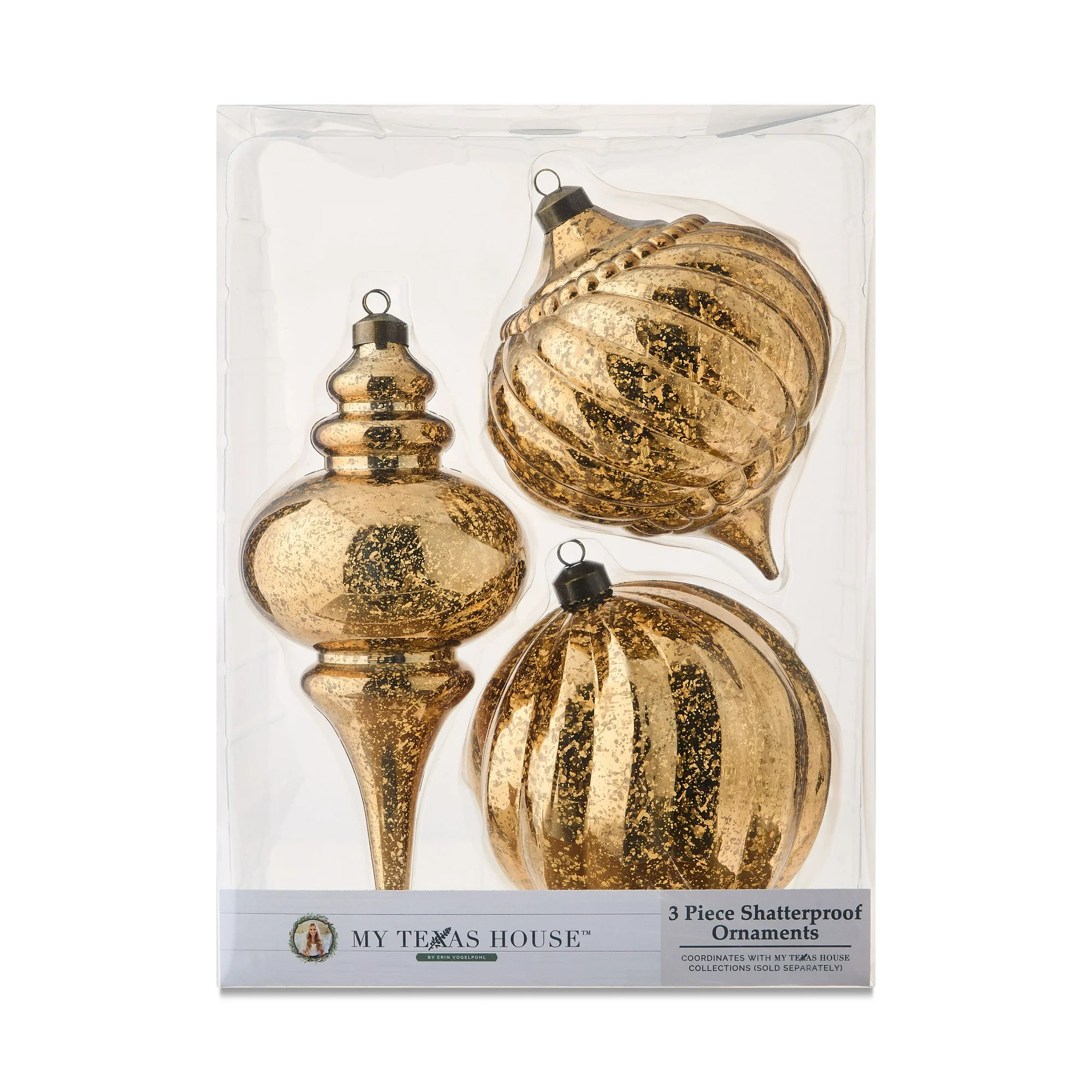 3 Count Gold Mercury-Style Shatterproof Christmas Ornaments, by My Texas House - Walmart.com | Walmart (US)