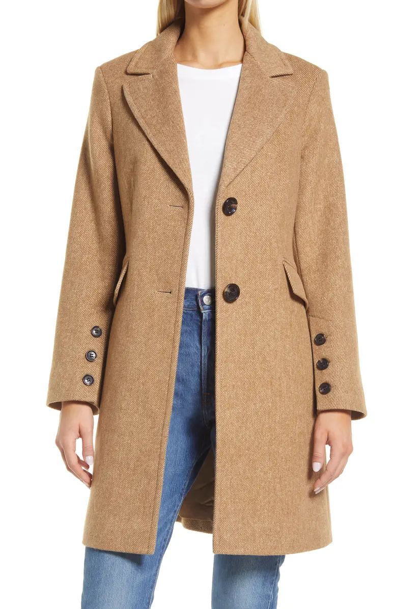 Sam Edelman Mini Herringbone Notch Collar Wool Blend Coat | Nordstrom | Nordstrom