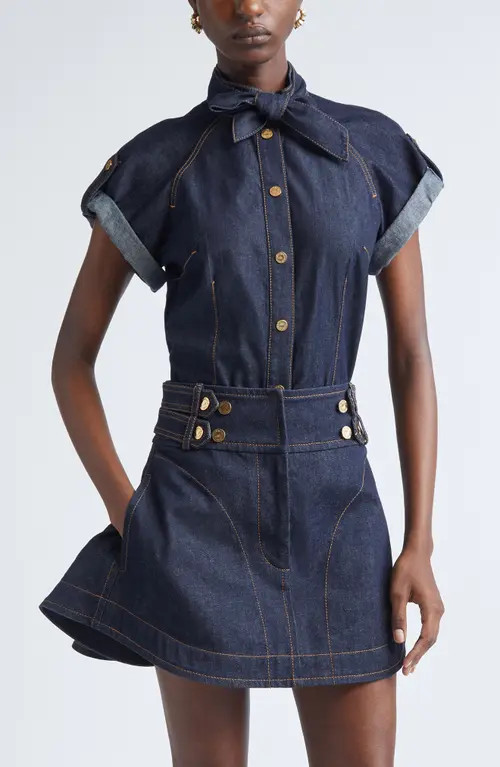 Zimmermann Tie Neck Denim Shirt in Night Sky at Nordstrom, Size 1 | Nordstrom