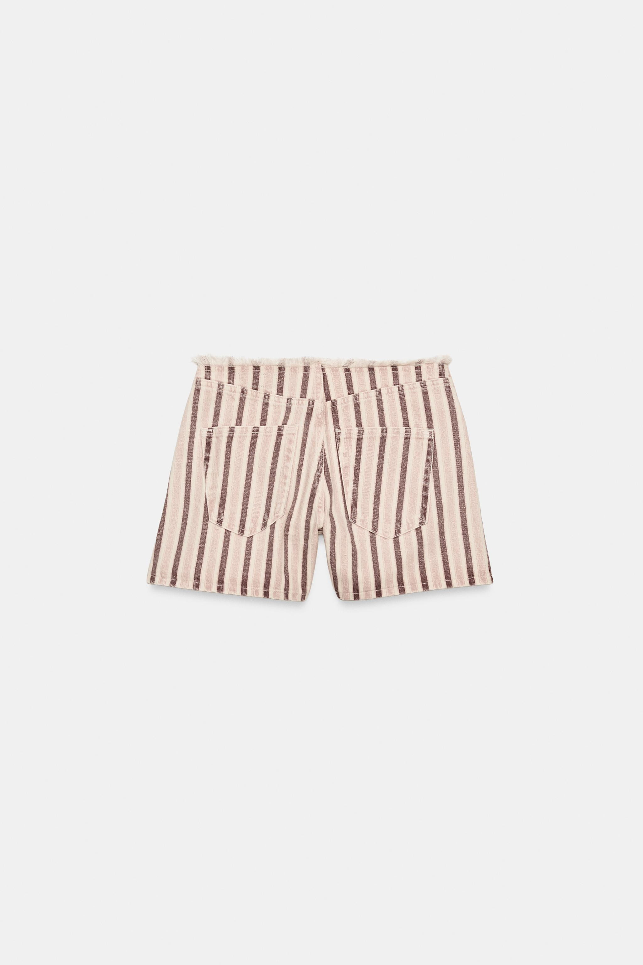 Z1975 FRAYED STRIPED DENIM SHORTS | Zara UK