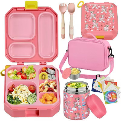 5-Compartment Bento Lunch Box with 12oz Soup Thermo. Leak-Proof Food Container and Insulated Bag for School. Pink1 | Target