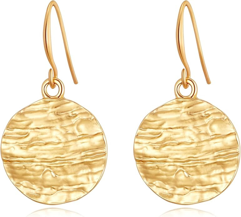 Gold Earrings 14k Gold Plated Hoop Earrings Dainty Pearl hoop Disc Coin Bead Starfish Teardrop Ci... | Amazon (US)