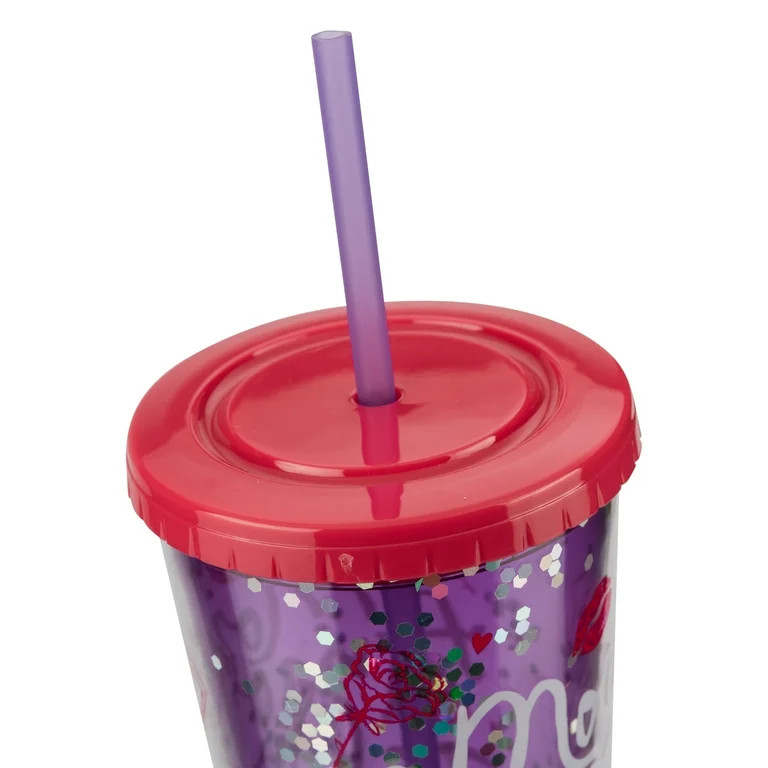 More Amore Plastic Tumbler with Straw and Lid, Purple and Red, 24 oz, Valentine's Day by Way To C... | Walmart (US)