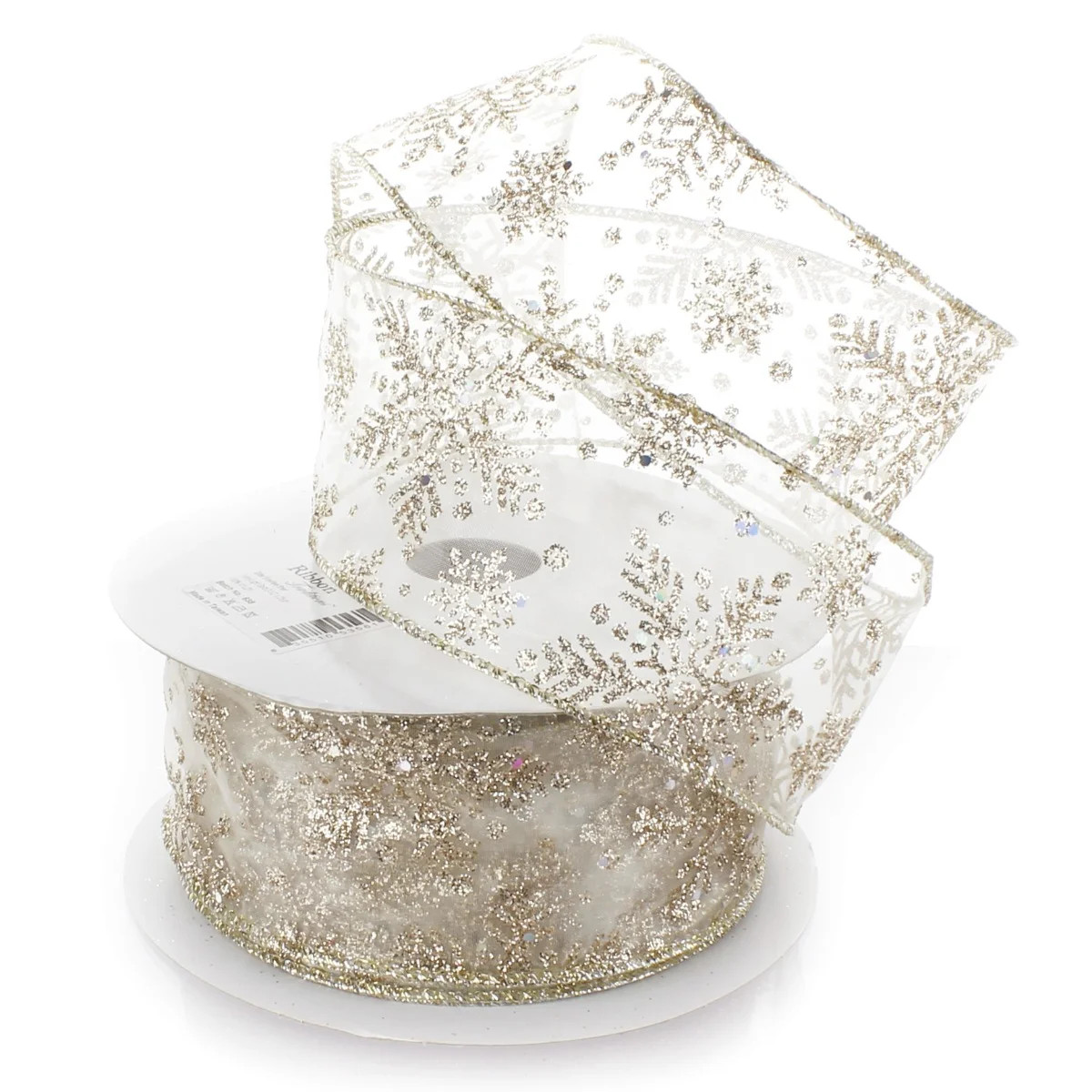 Ribbon Traditions Glitter Snowflakes Sheer Wired Ribbon 2 1/2 Inch By 10 Yards - Ivory / Gold | Walmart (US)
