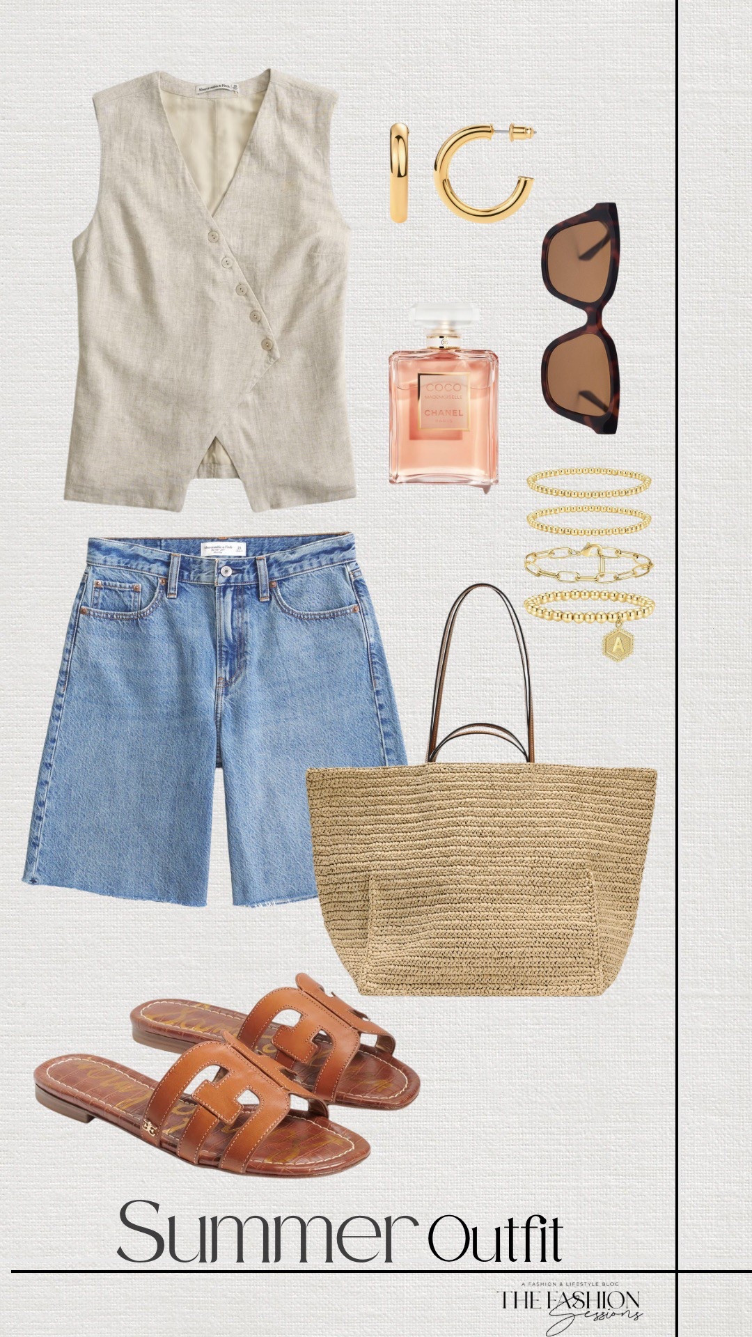 Summer Outfit | Linen Vest Top | Denim Shorts | Sam Edelman Sandals | Woven Tote Bag |

#LTKStyleTip #LTKShoeCrush #LTKSeasonal