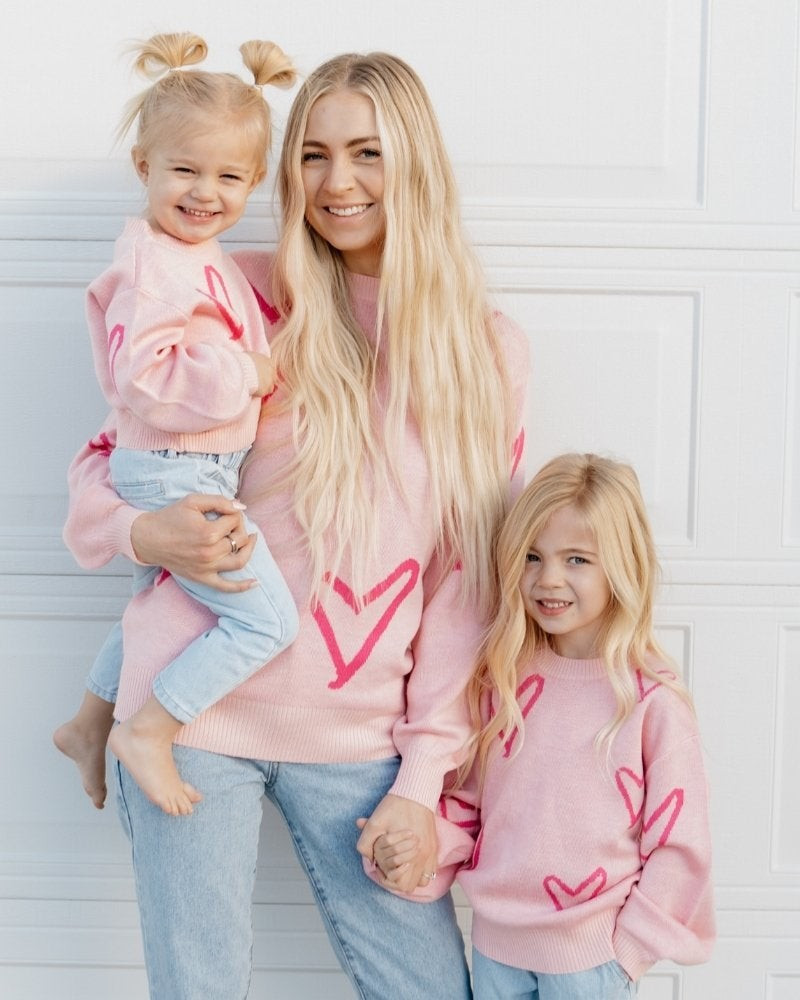 Crawford Bubble Sleeve Sweater - Pink Hearts | Bailey's Blossoms