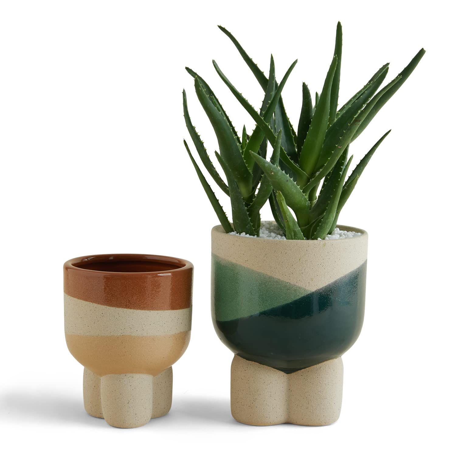 TENGSAN Ceramic Plant Pots Indoor - 4.5+5.6 Inch Plant Pot with Drainage Holes, Hand-Painted Sand... | Amazon (US)
