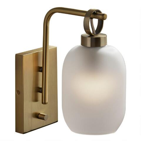 Lancaster Antique Brass And Frosted Glass Wall Sconce | World Market