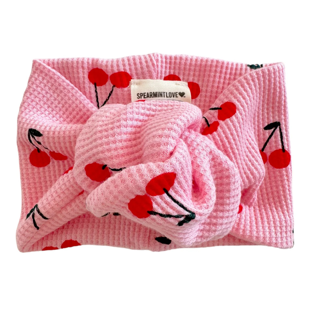 Organic Waffle Turban Headband, Pink Cherries | SpearmintLOVE