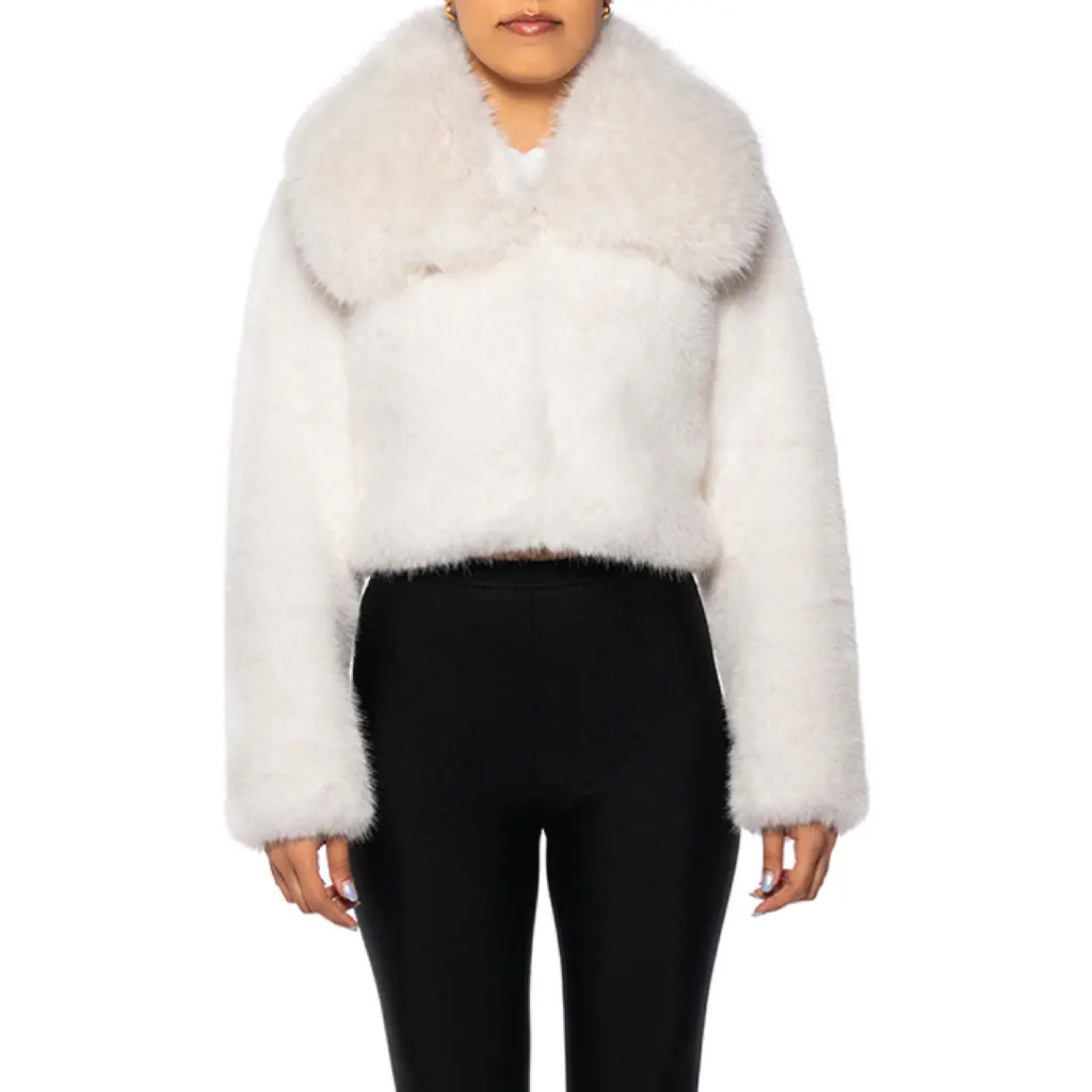 AZALEA WANG Crop Faux Fur Jacket in White at Nordstrom, Size Medium | Nordstrom