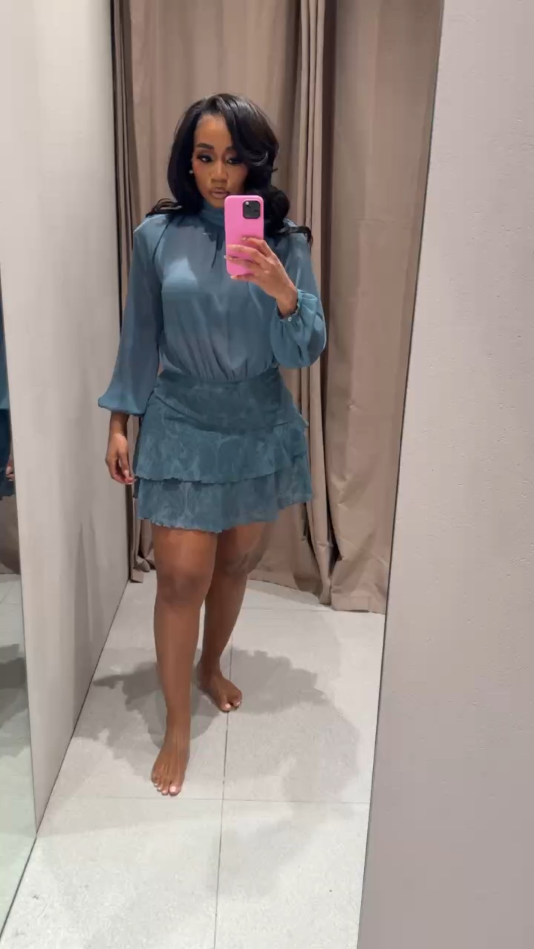 Blue mock neck mini dress with ruffle hem! Pair with boots or slingbacks!

#LTKMidsize #LTKStyleTip #LTKFindsUnder100