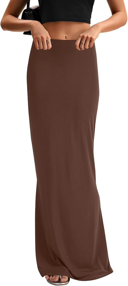 KIFOVEN Women's High Waist Elastic Flare Sexy Bodycon Basic Slim Maxi Skirt | Amazon (US)