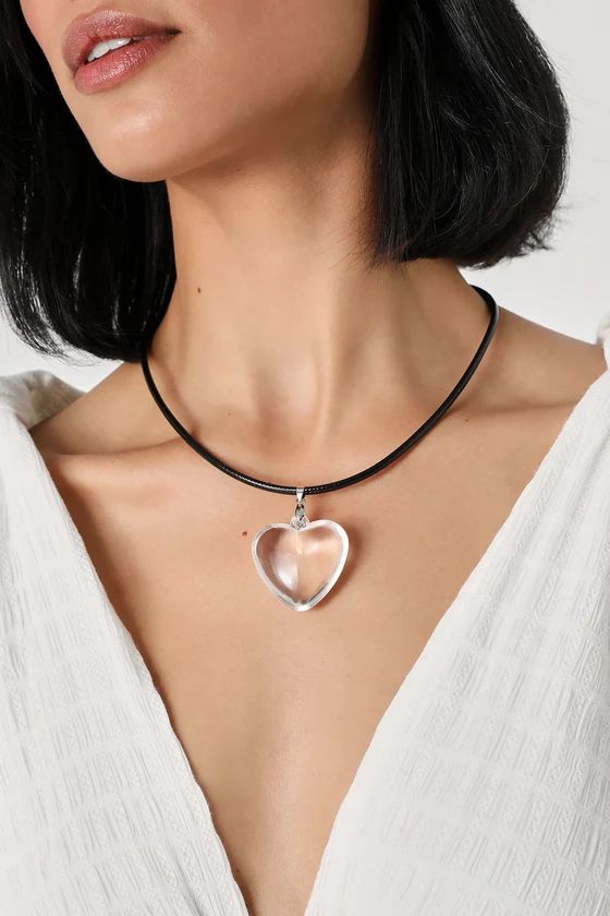 Heart of Glass Clear Acrylic Heart Pendant Cord Choker | Lulus (US)