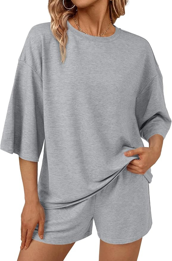 AUTOMET Womens Lounge Sets Two Piece Set Summer Outfits 2 Piece Pajama 3/4 Sleeve Oversized Tshir... | Amazon (US)