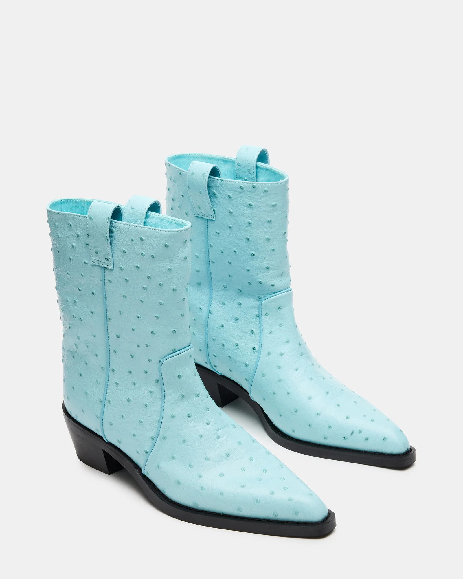 VINNY Ostrich Turquoise Leather Pointed-Toe Women's Ankle Boot | Steve Madden (US)