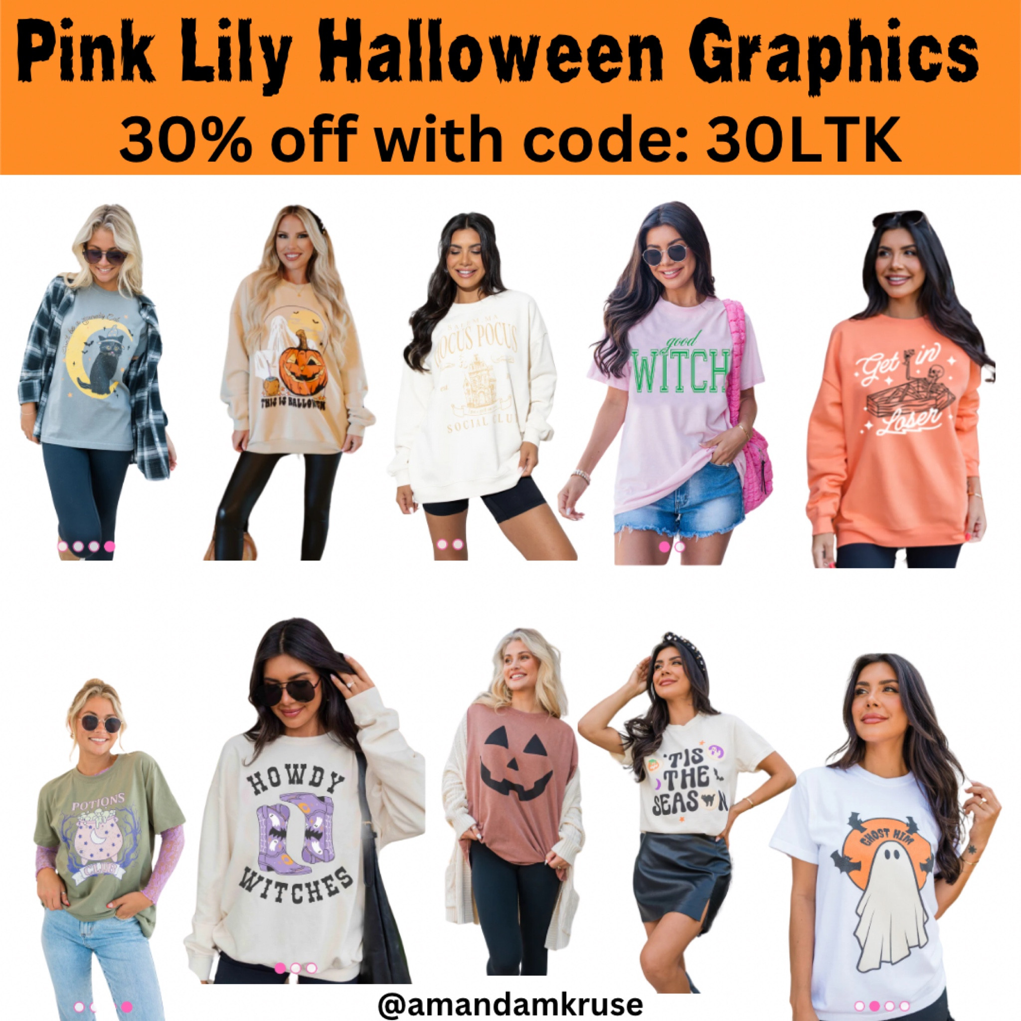 Pink Lily Halloween graphics 30% off with code: 30LTK 

Halloween graphics, Halloween graphic sweatshirts, fall graphic sweatshirts, graphic sweatshirts 

#LTKSaleAlert #LTKHalloween #LTKFallSale