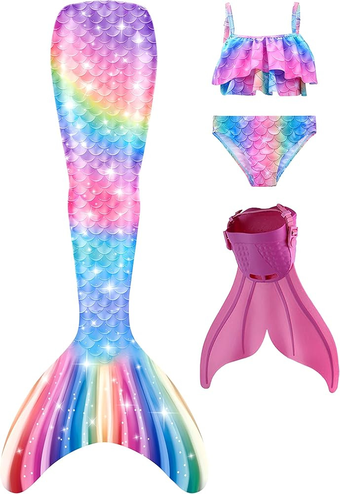 DNFUN Mermaid Tails for Swimming for Girls Bikini Mermaid Swimsuit with Monofin | Amazon (US)
