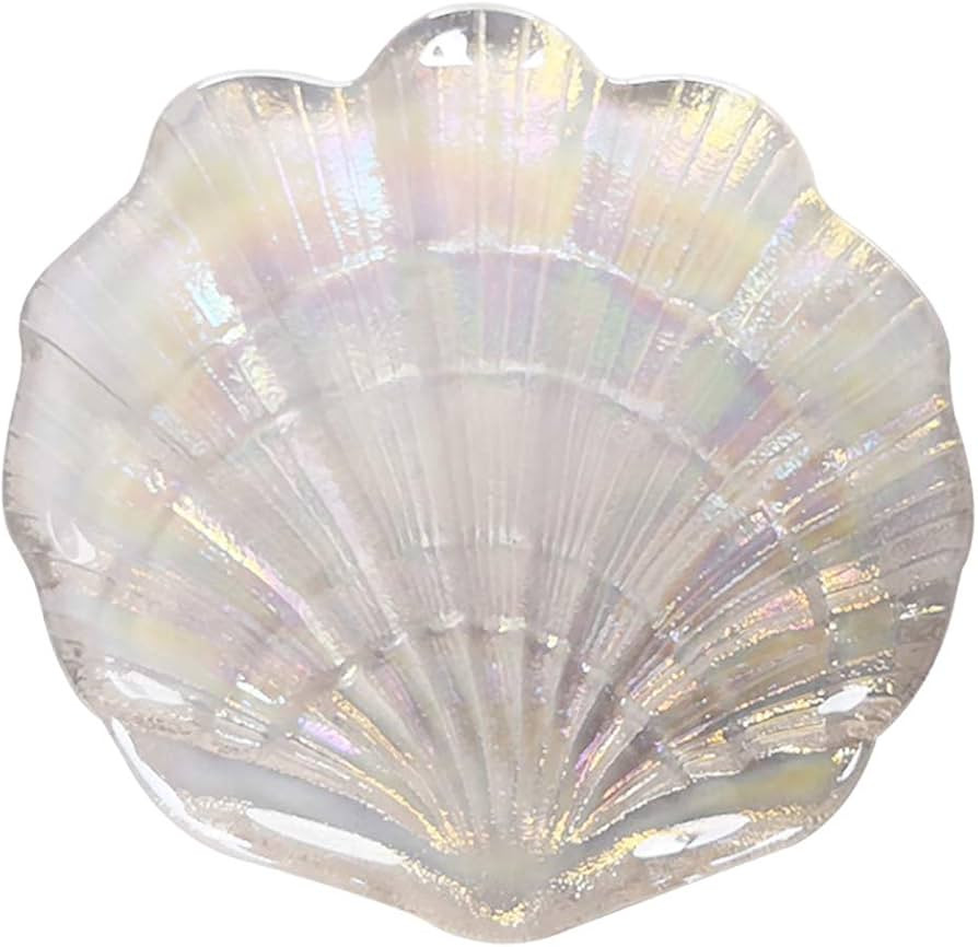 ccHuDE Glitter Glass Jewelry Dish Tray Sparkle Iridescent Seashell Shell Soap Dish Jewelry Organi... | Amazon (US)
