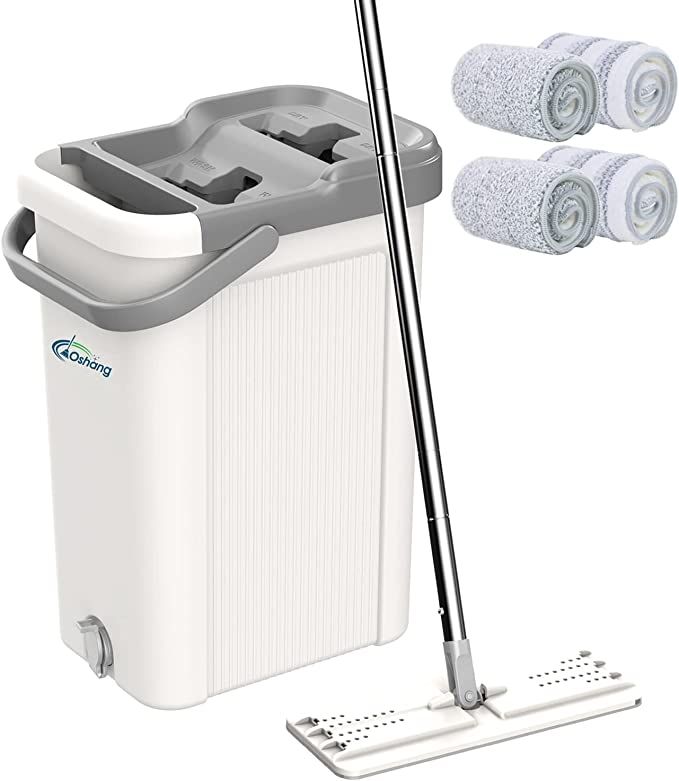 oshang Flat Floor Mop and Bucket Set for Home Floor Cleaning, Hands Free Floor Flat Mop, Stainles... | Amazon (US)