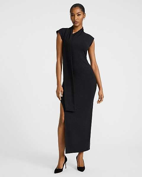Scarf Asymmetrical Neck Maxi Dress | Express