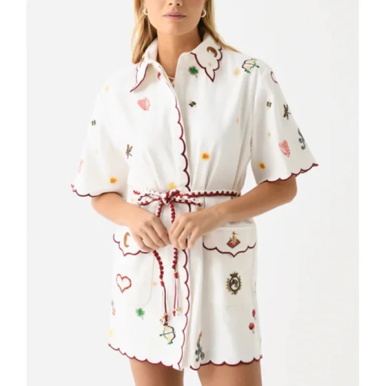 Women's cotton and linen floral print tie-waist short-sleeved dress | Walmart (US)