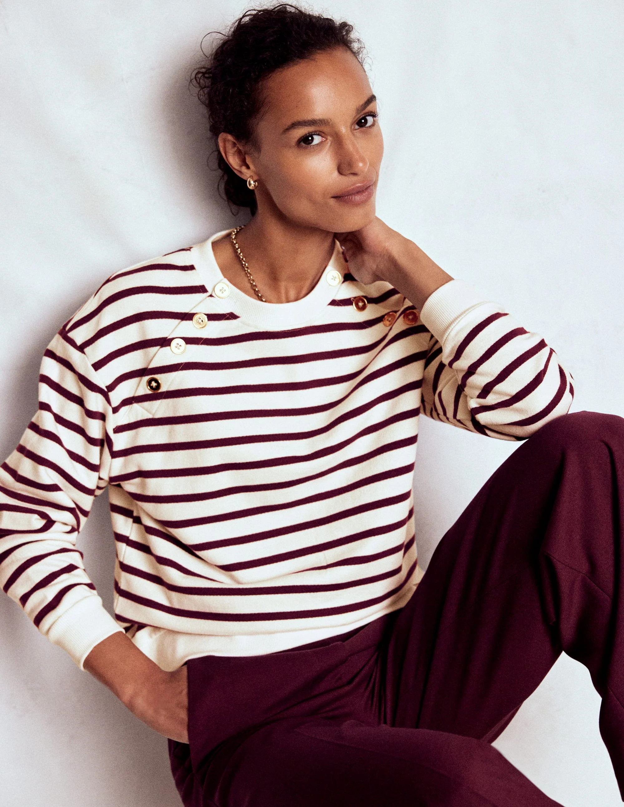 Button Detail Sweatshirt-Deep Wisteria, Ivory | Boden (US)