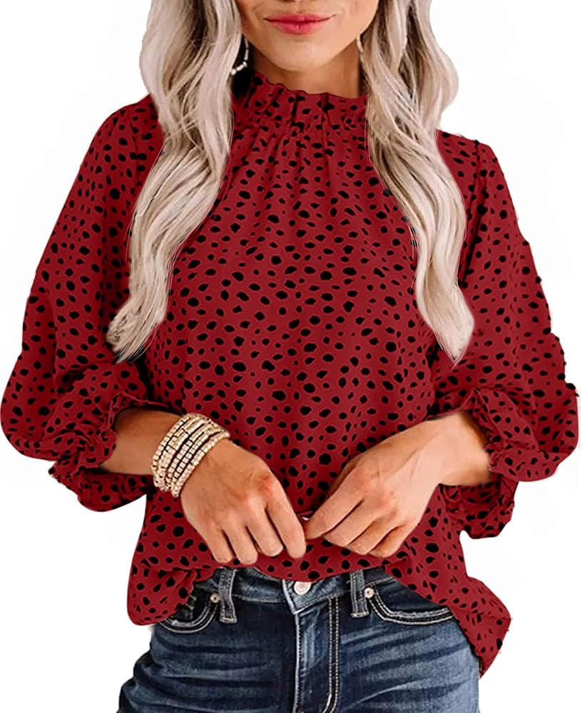 Avanova Women 3/4 Long Sleeve Work Business Top Ruffle Mock Neck Blouse Shirts | Amazon (US)
